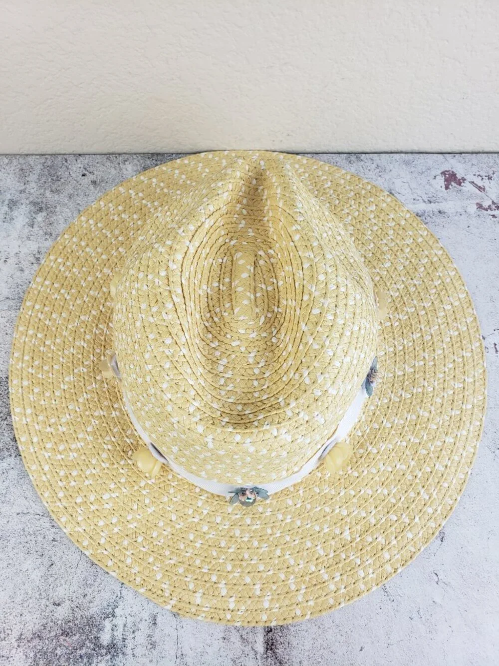 Betsey Johnson Straw Hat Flower Beaded Fedora O/S